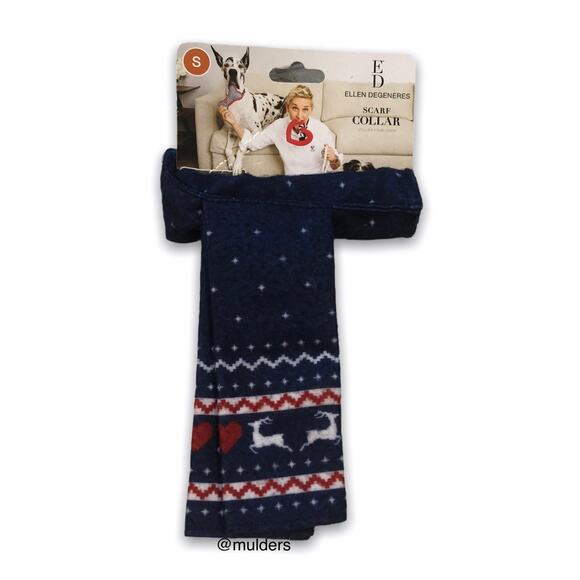 New ED Ellen Degeneres Small Dog Puppy Fair Isle Reindeer Christmas Scarf Collar - Picture 1 of 7